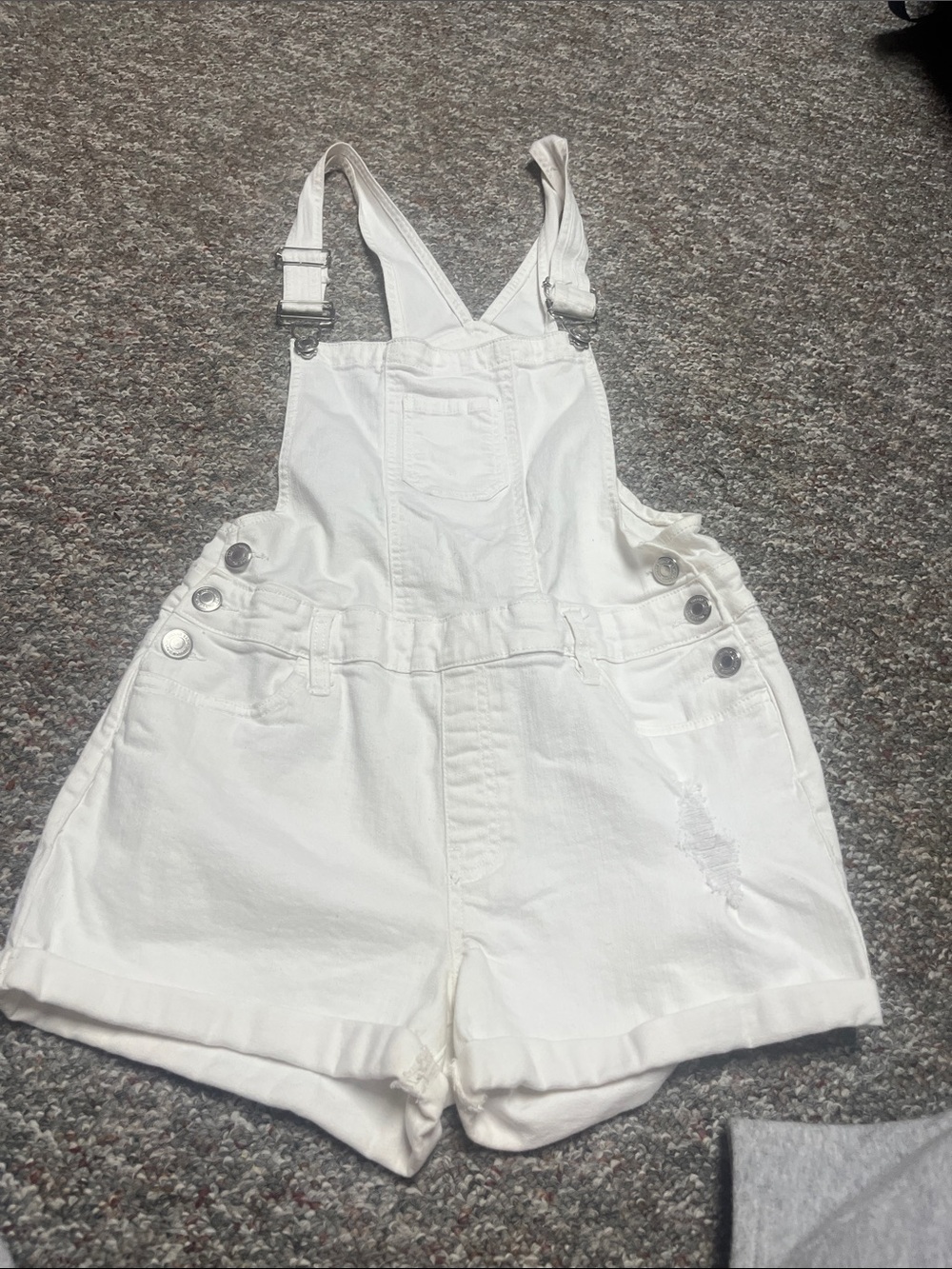 White Women's Denim Short Overalls - Casual Bib Short Skort